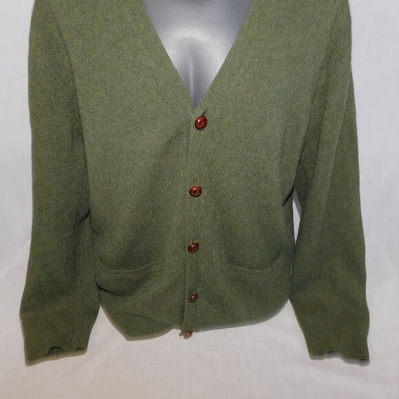 Grant Thomas Mens XL Green V neck 100% Wool Cardigan Grandpa Sweater - Picture 3 of 12